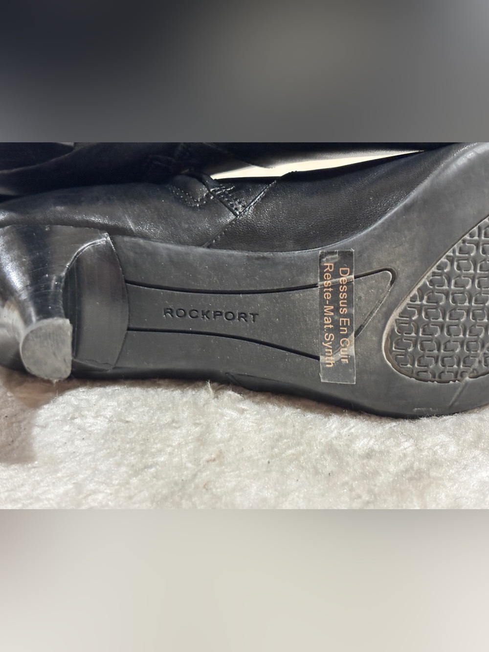 Rockport Black Knee-High Pointed Toe Leather Heeled Boots - Picture 8 of 13